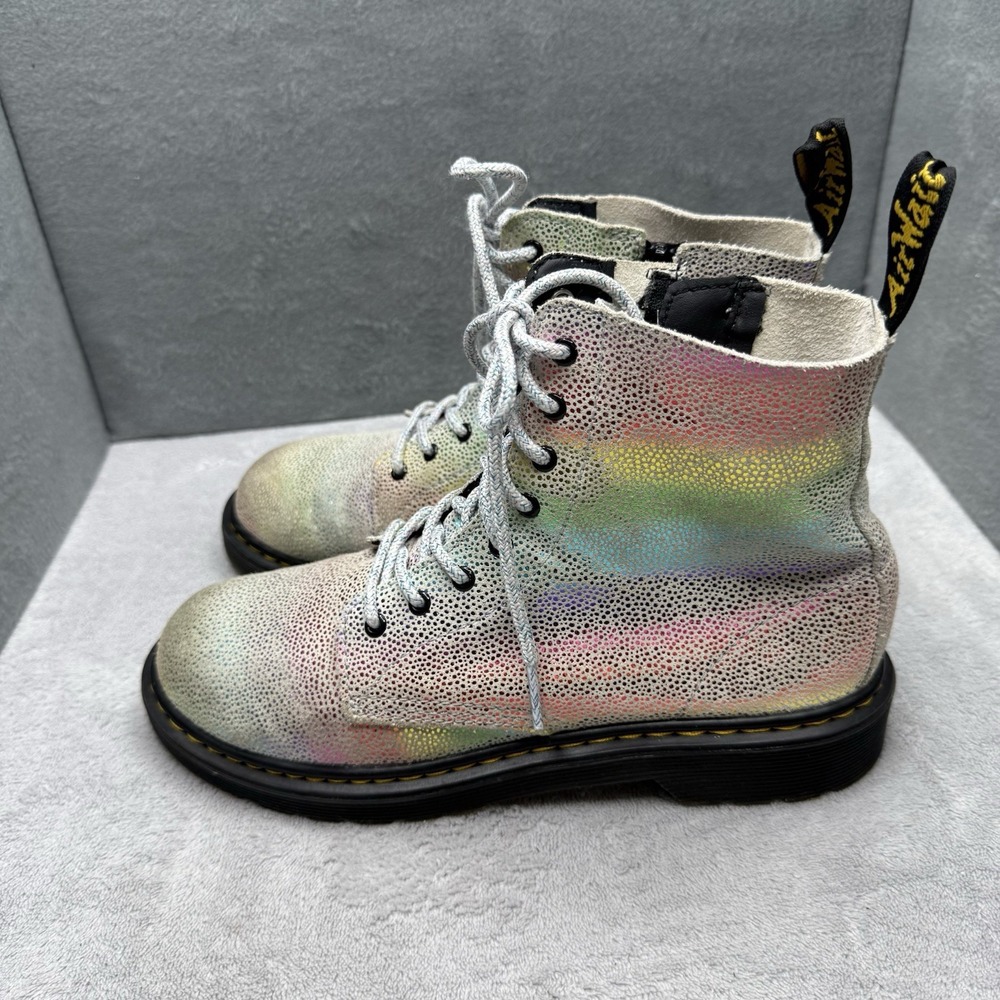 Dr Martens 1460 Pascal Y Womens 6 Iridescent Rainbow Metallic Suede Boots Zip